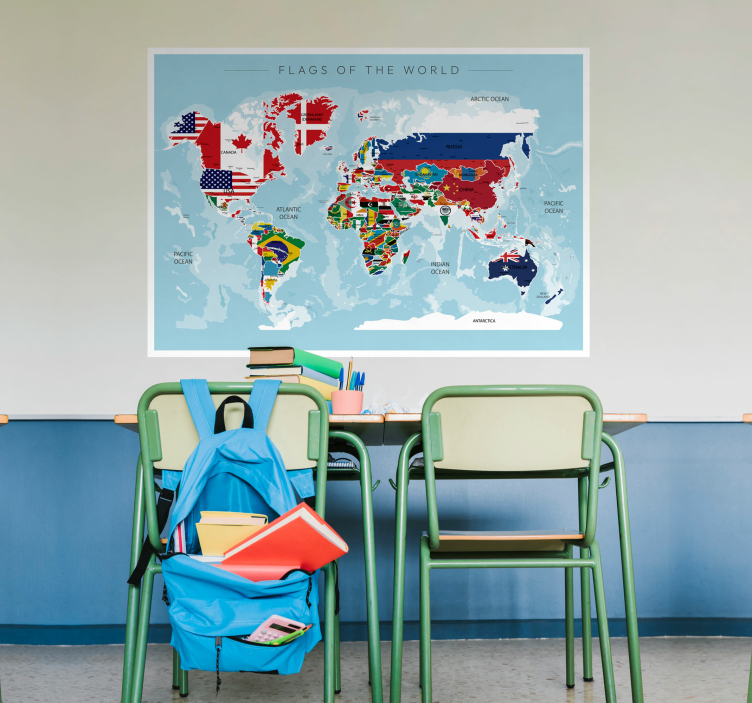 Poster con mappamondo e le bandiere - TenStickers