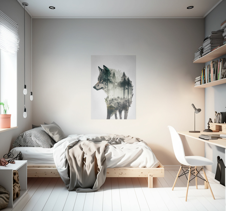 Poster con sagoma di lupo e foresta - TenStickers