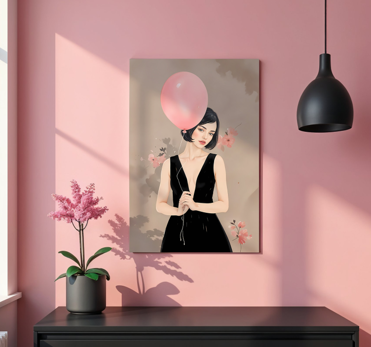 Poster disegno artistico donna con palloncino - TenStickers