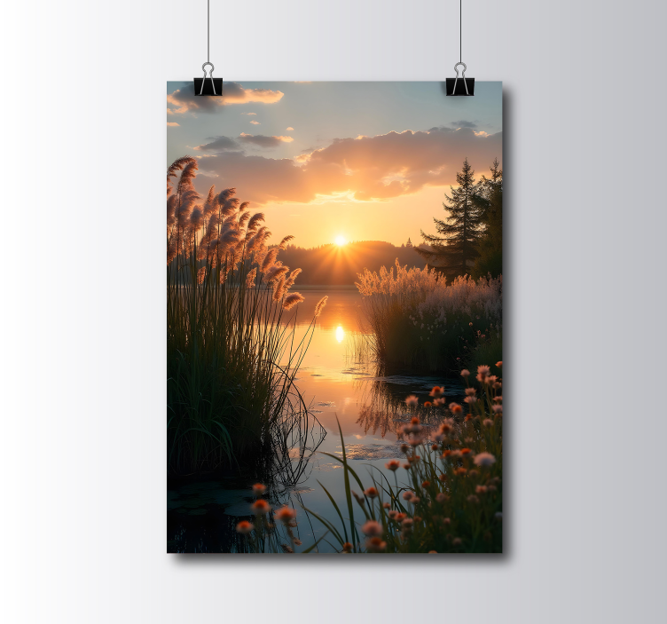 Poster fotografico realistico tramonto sul lago - TenStickers