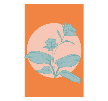 Poster salotto fiori blu su forme arancioni - TenStickers