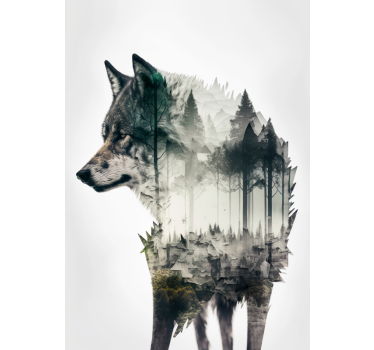 Poster con sagoma di lupo e foresta - TenStickers
