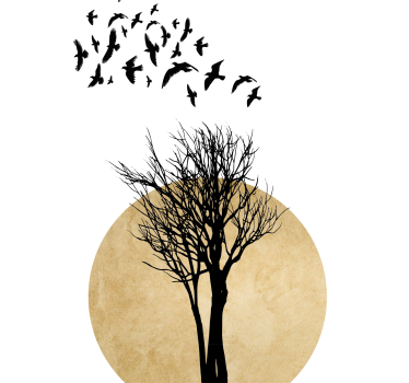 Poster albero silhouette di albero con uccelli - TenStickers