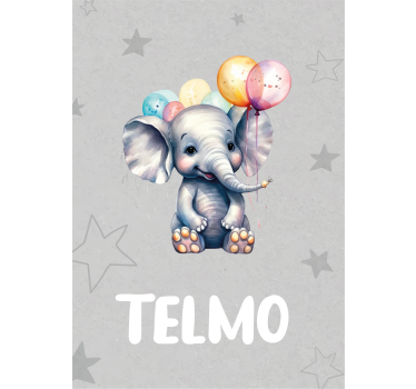 Poster bambini elefantino con palloncini con nome - TenStickers
