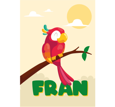 Poster cameretta pappagallo rosso con nome - TenStickers