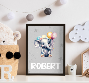 Poster bambini elefantino con palloncini con nome - TenStickers