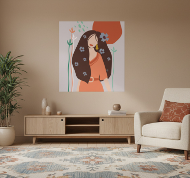 Poster a tema floreale donna astratta con capelli lunghi - TenStickers