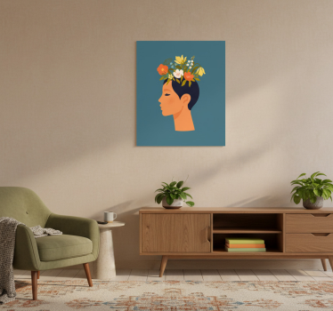Poster a tema floreale donna astratta su sfondo blu - TenStickers