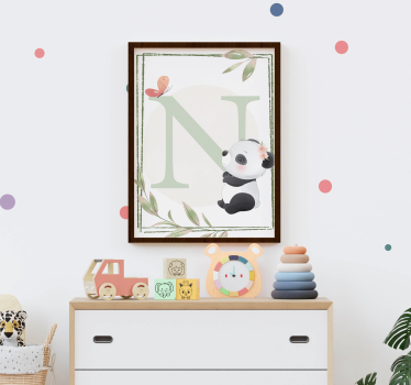 Poster cameretta panda simpatico con iniziale - TenStickers