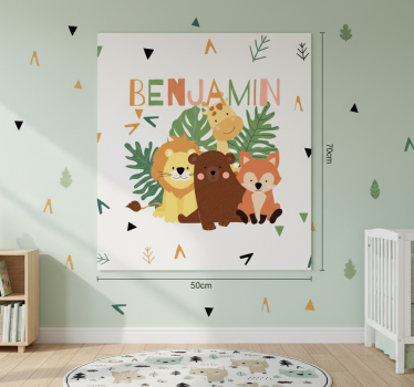 Poster per la cameretta animali selvatici carini con foglie - TenStickers