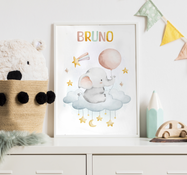 Poster d'arredo per la cameretta elefante su una nuvola - TenStickers