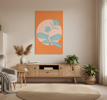 Poster salotto fiori blu su forme arancioni - TenStickers