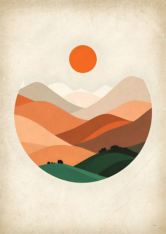 Poster astratti sole sulle montagne - TenStickers