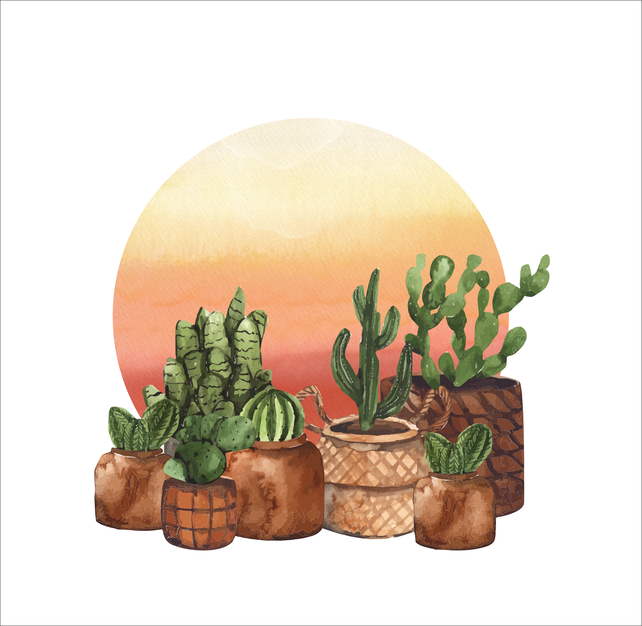 Poster da cucina cactus con tramonto in cerchio - TenStickers
