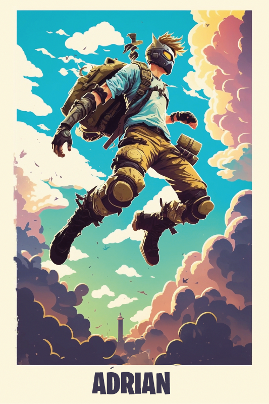 Poster camera ragazzi personaggio epico con nome personalizzato - TenStickers