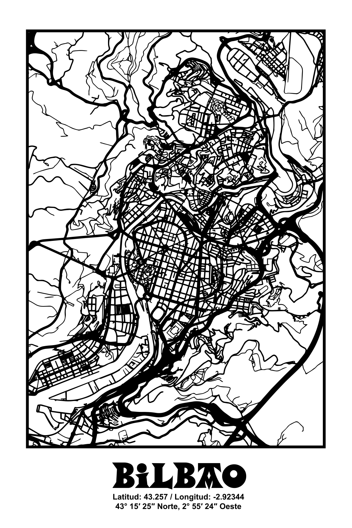 Poster salotto mappa topografica di bilbao - TenStickers
