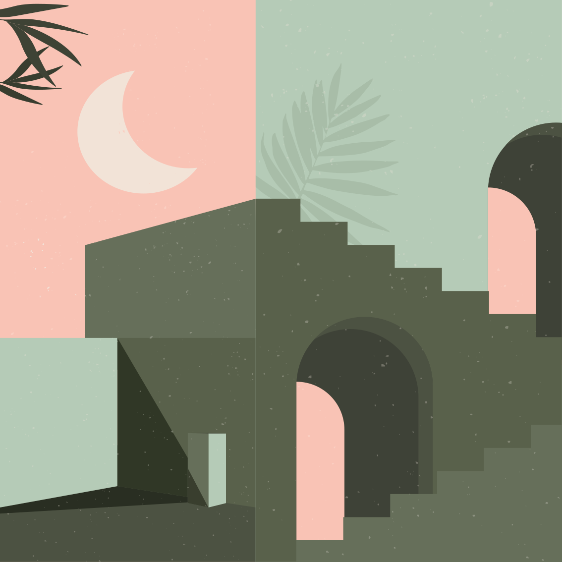 Poster salotto forme artistiche rosa e turchese - TenStickers