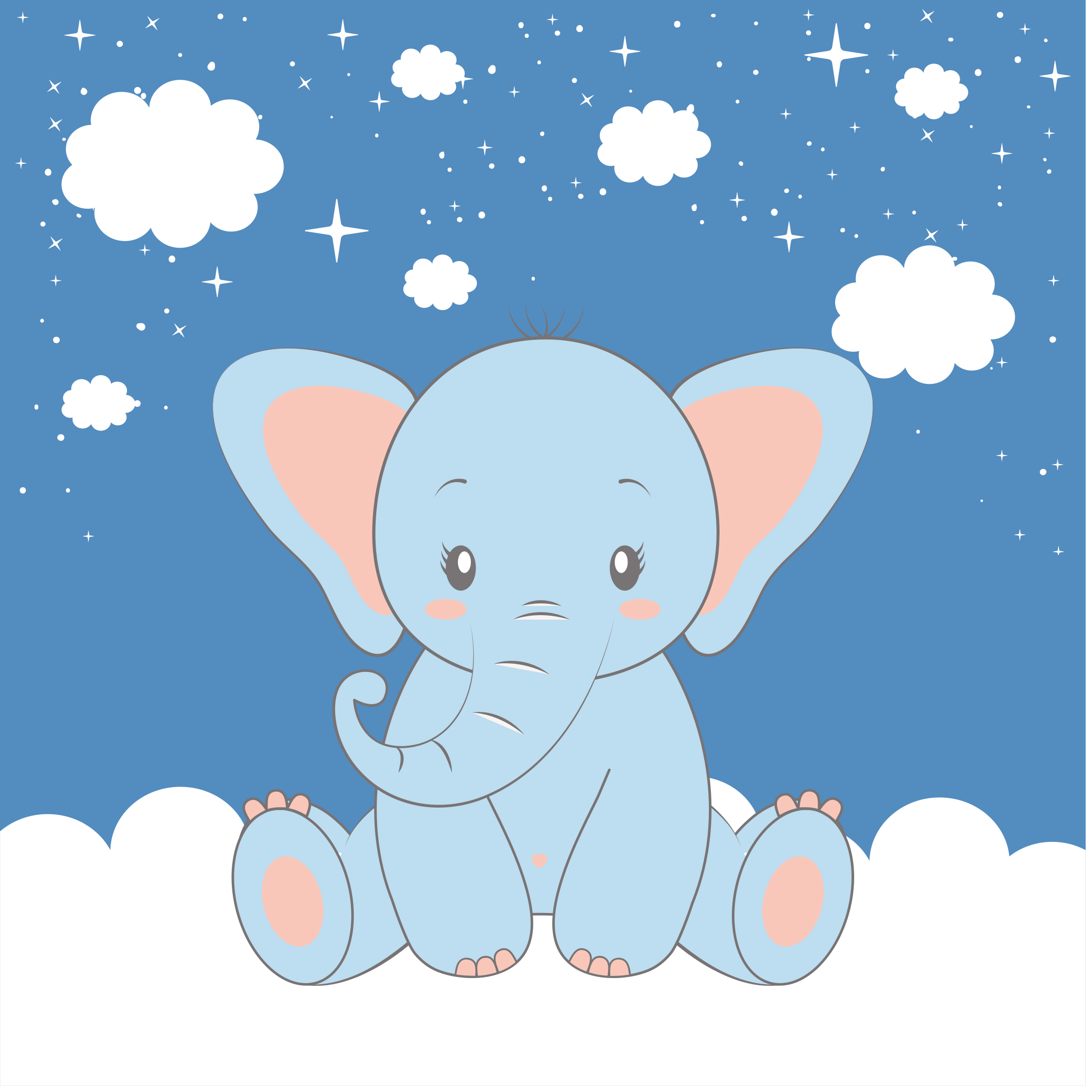 Poster d'arredo per la cameretta elefante blu carino - TenStickers