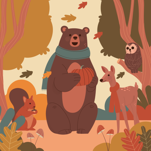 Poster per la cameretta animali felici nel bosco autunnale - TenStickers