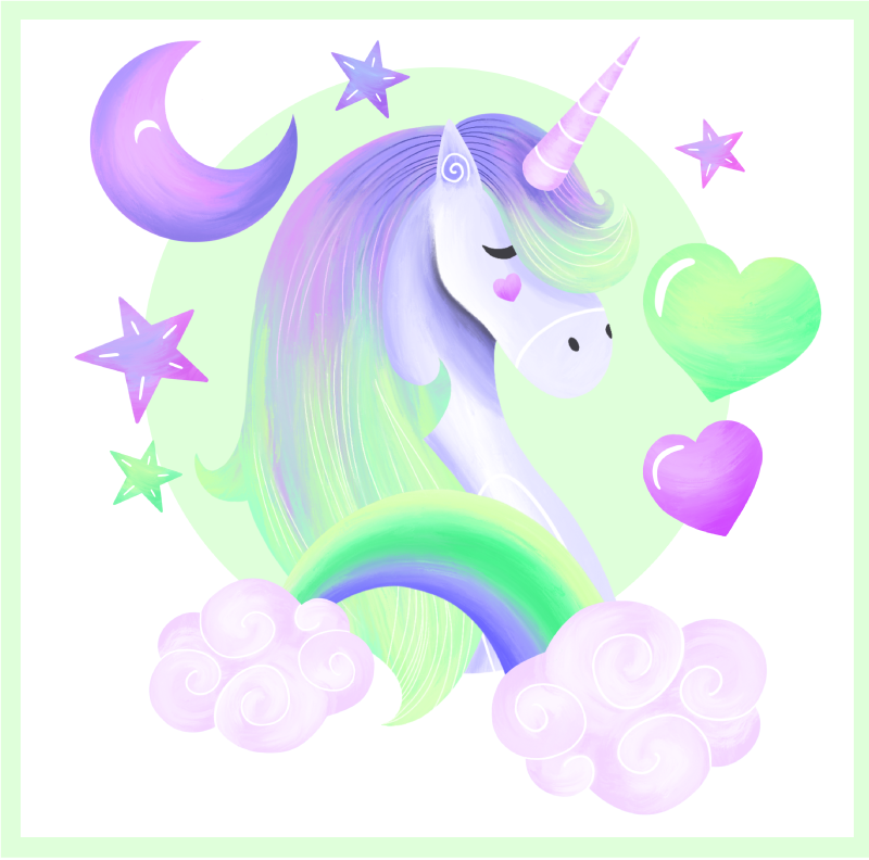 Poster d'arredo per la cameretta unicorno blu e verde - TenStickers