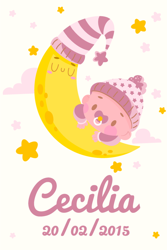 Poster d'arredo per la cameretta nome e data di nascita - TenStickers