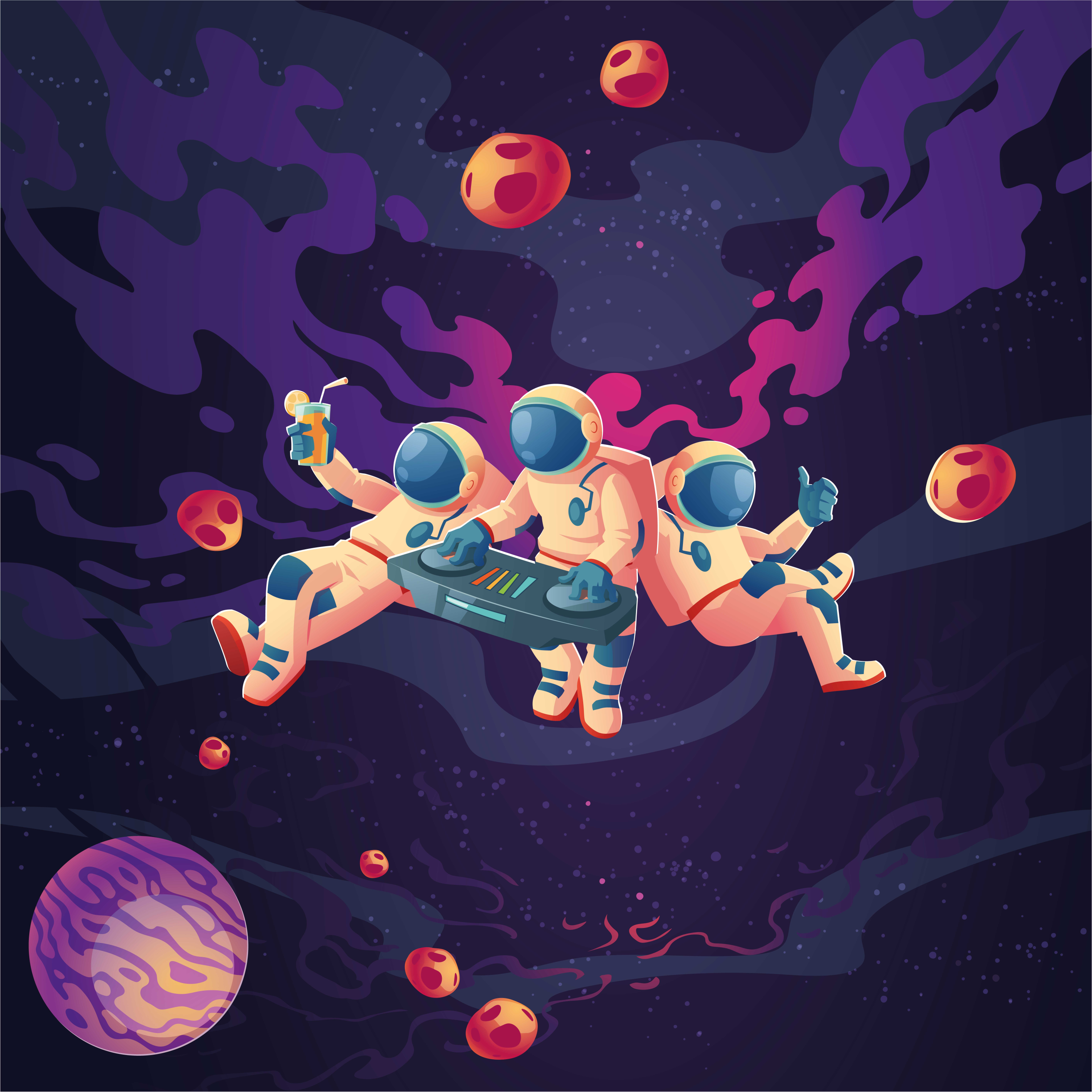 Poster d'arredo per la cameretta astronauti cartoon in jam - TenStickers