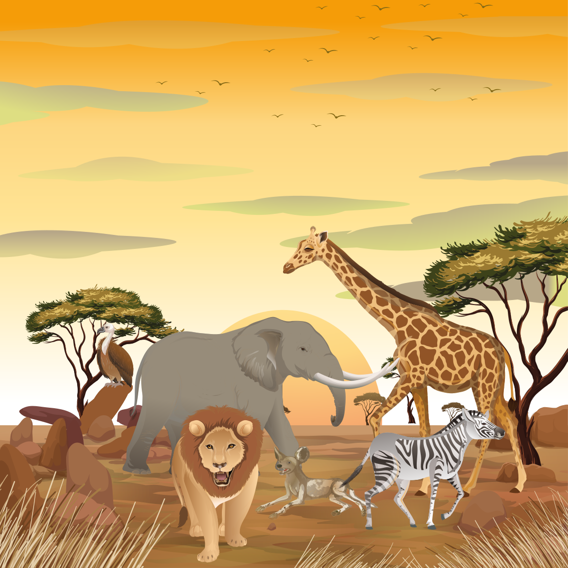 Poster d'arredo per la cameretta animali africani e piante - TenStickers