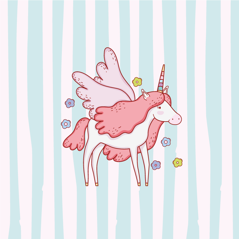 Poster d'arredo per la cameretta pattern unicorni con ali e fiori - TenStickers