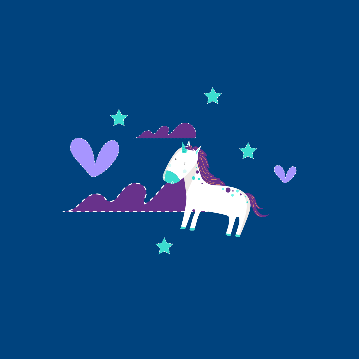 Poster d'arredo per la cameretta unicorni con nuvole e stelle - TenStickers