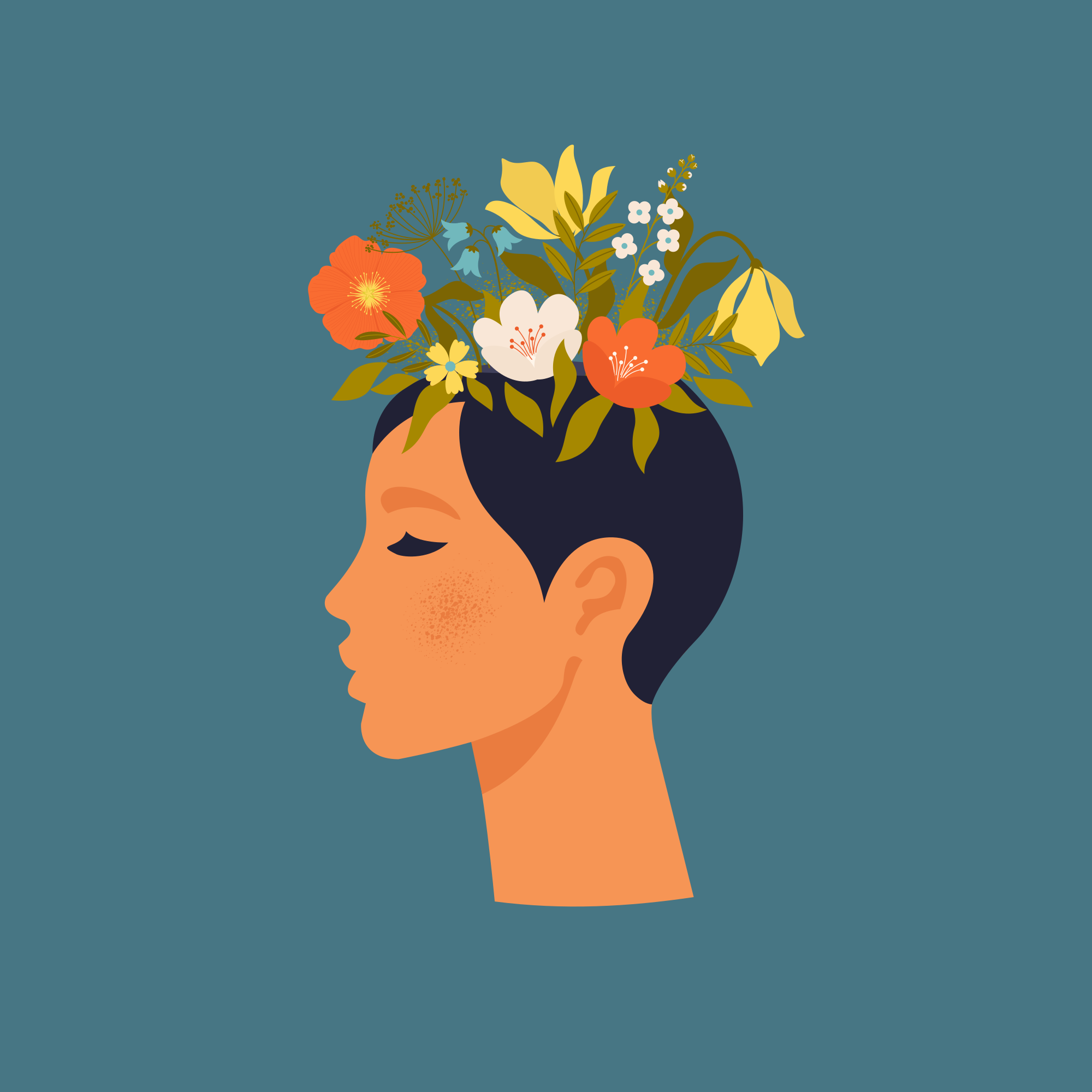 Poster a tema floreale donna astratta su sfondo blu - TenStickers