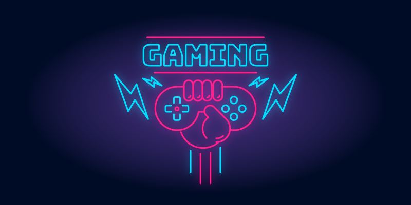 Poster videogioco logo gaming con luci neon - TenStickers