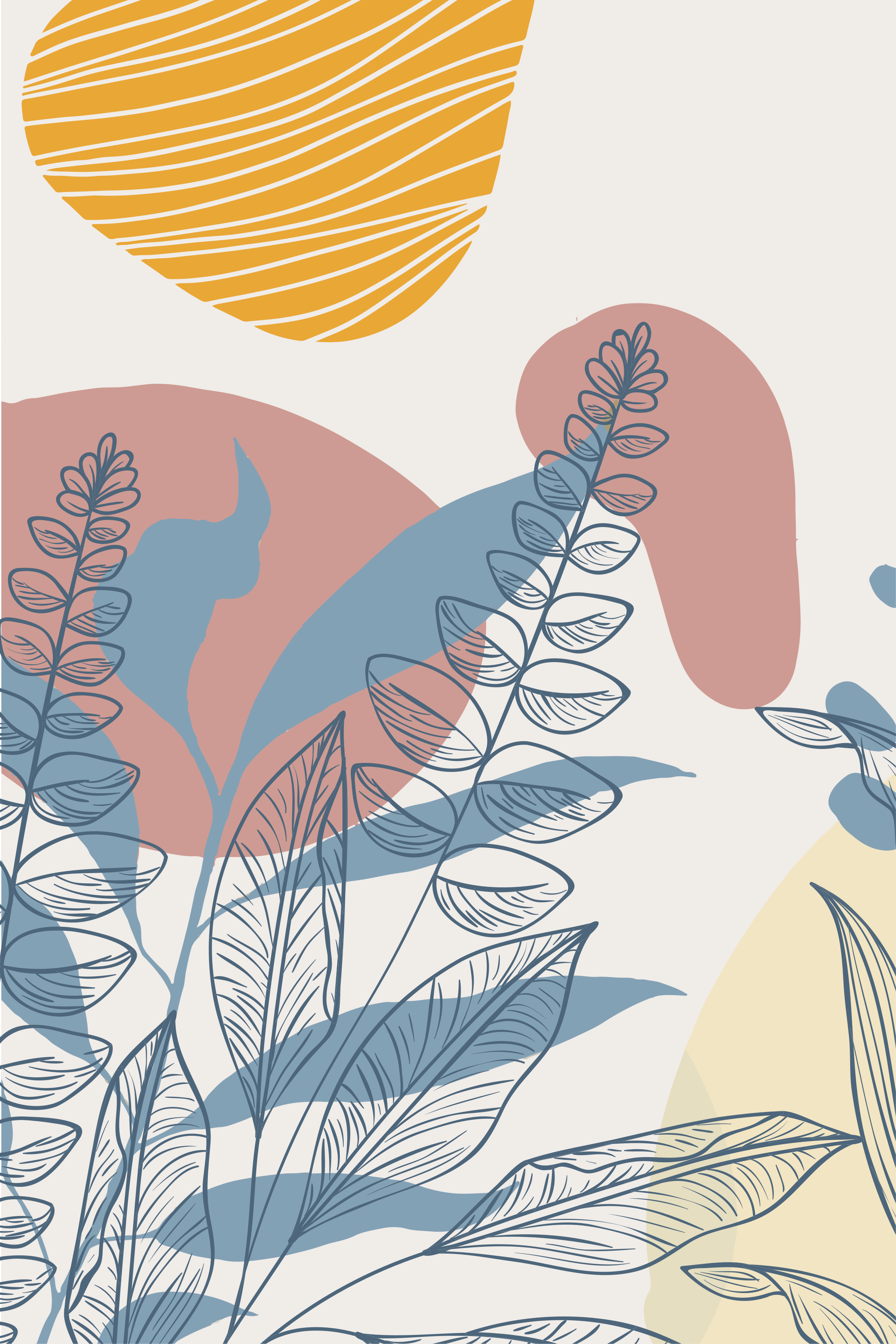 Poster piante e fiori foglie astratte in stile scandinavo - TenStickers