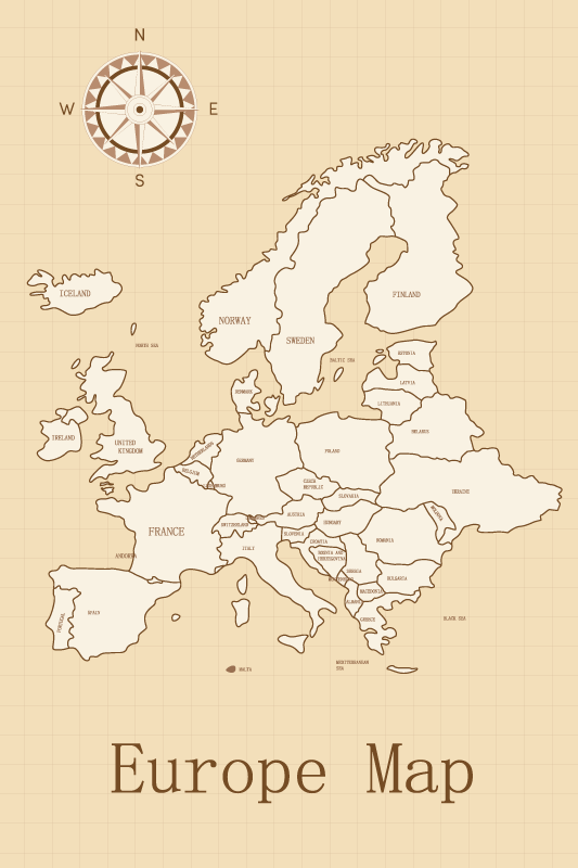 Mappa del mondo poster europa su sfondo beige - TenStickers