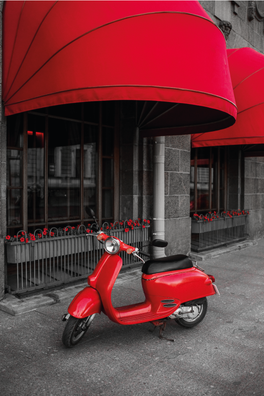 Poster città scooter italiano rosso parcheggiato - TenStickers