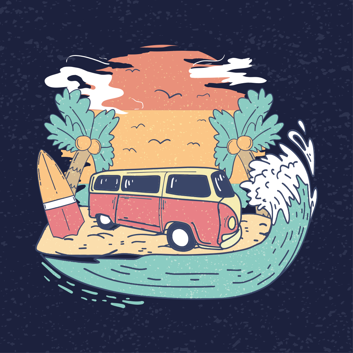 Poster città scena furgone da surf - TenStickers