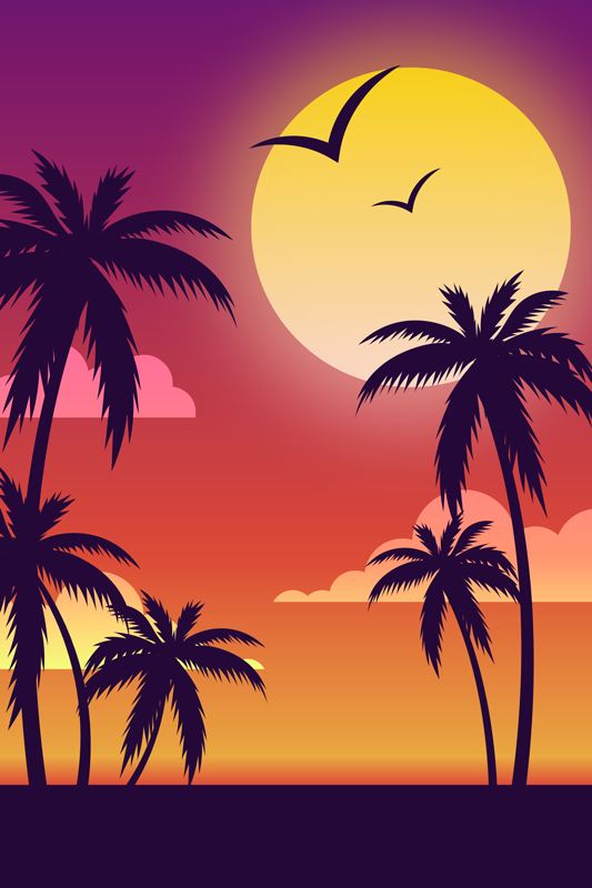 Poster di paesaggio tramonto anni 70 verticale - TenStickers