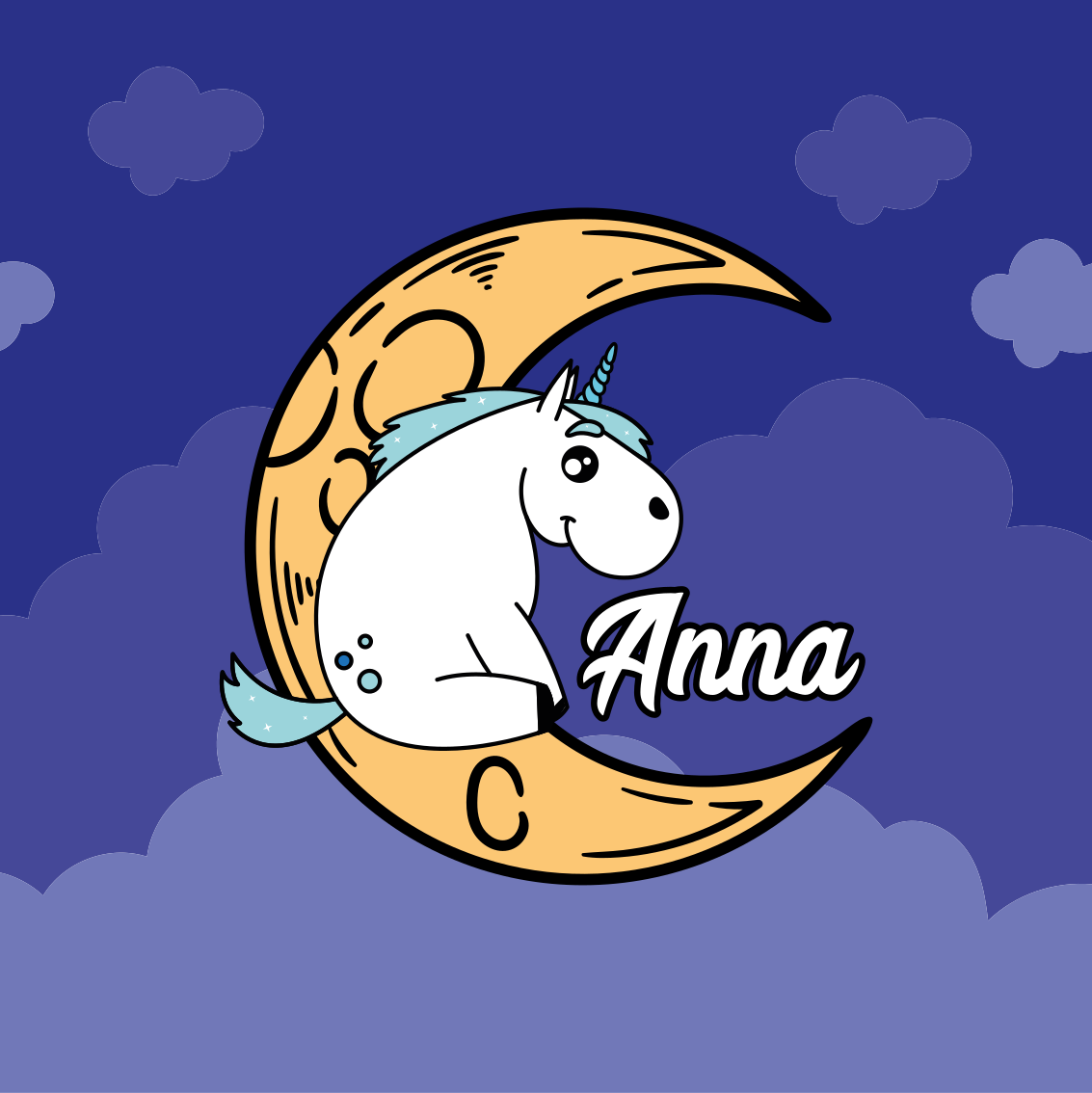 Poster da parete personalizzati scena di unicorno lunare - TenStickers