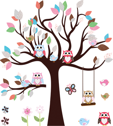 Poster albero vinile stanza bambini gufi sull'albero - TenStickers