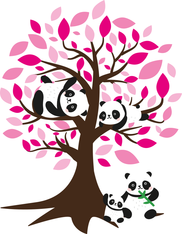 Poster albero adesivo murale con panda bambini - TenStickers