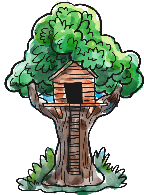Poster albero casa sull'albero acquerello - TenStickers