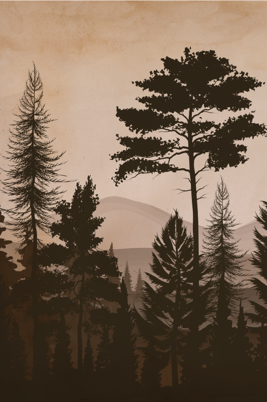 Poster albero foresta dai colori caldi in stile scandinavo - TenStickers