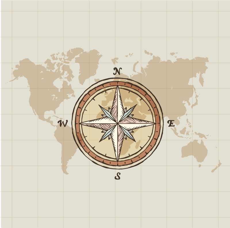 Mappa del mondo poster cartografia vintage e bussola - TenStickers