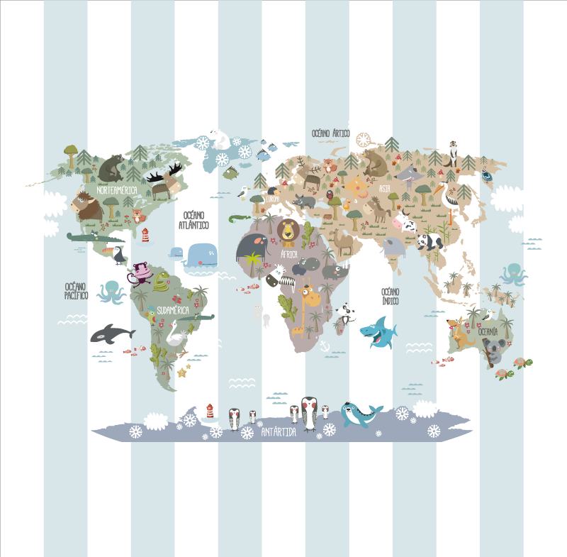 Mappa del mondo poster fauna mappa del mondo - TenStickers