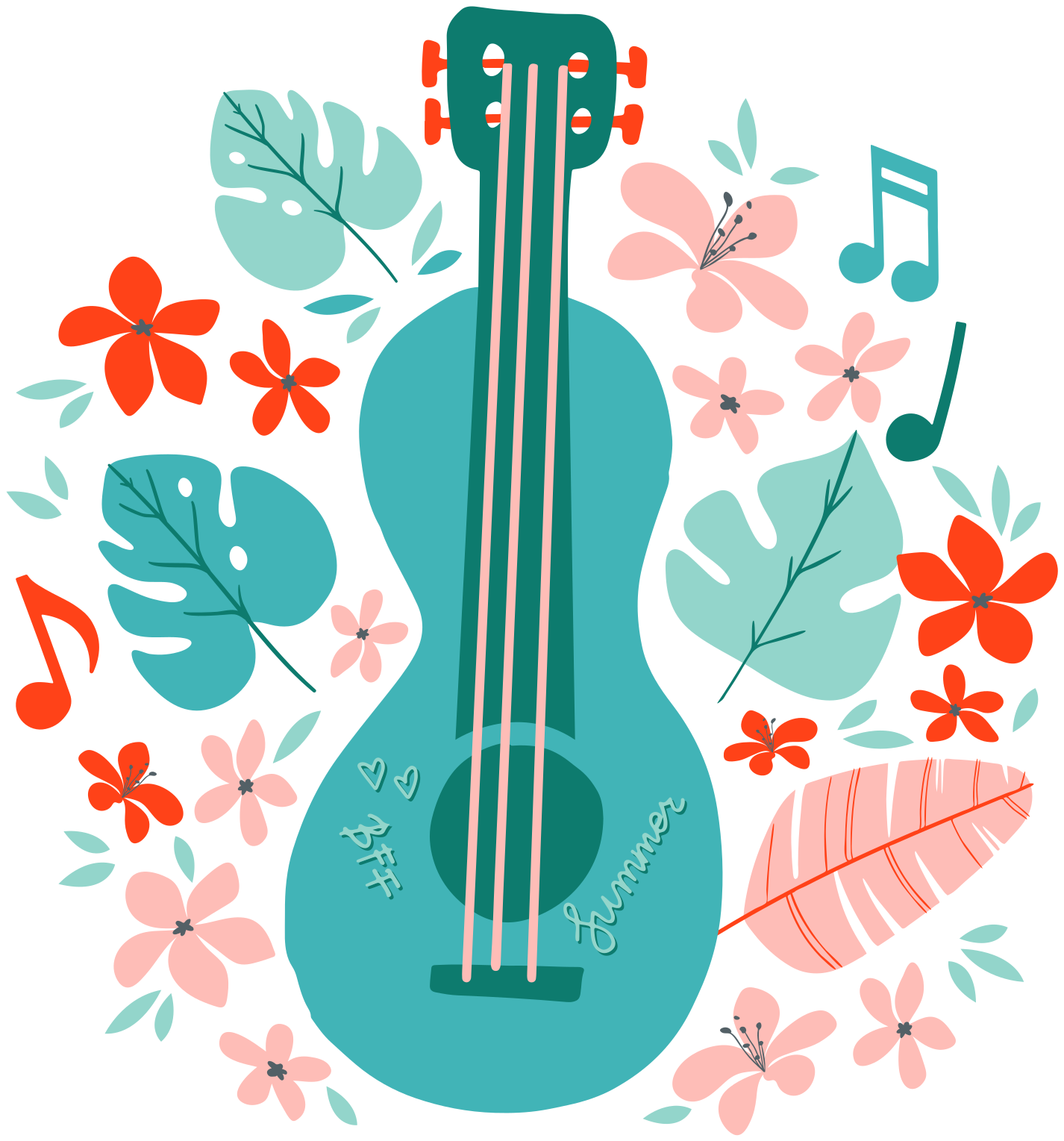 Poster di musica chitarra con fiori - TenStickers