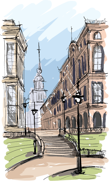 Poster di paesaggio vinile decorativo acquerello città - TenStickers