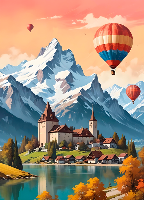 Poster di paesaggio "chateau d'oex" - TenStickers