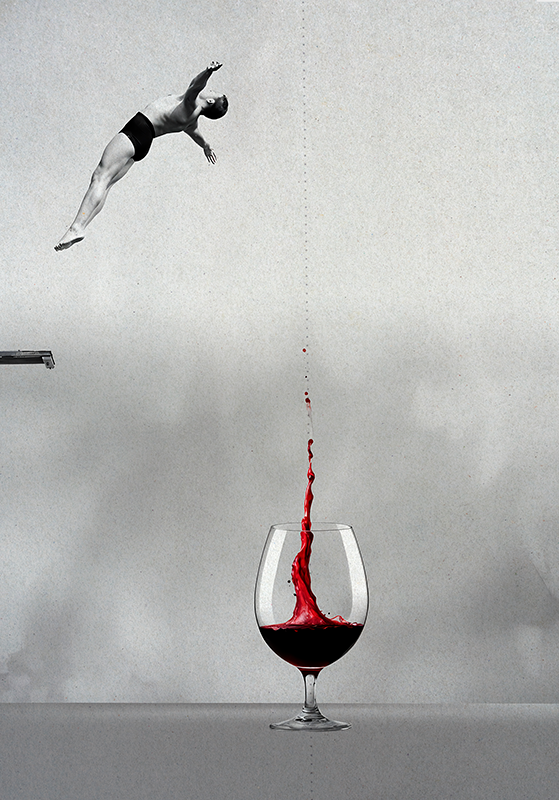 Poster astratti salto verso il bicchiere di vino - TenStickers