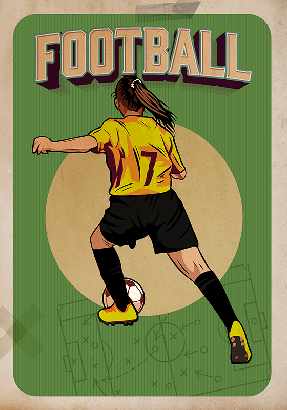 Poster calcio calcio femminile retrò - TenStickers