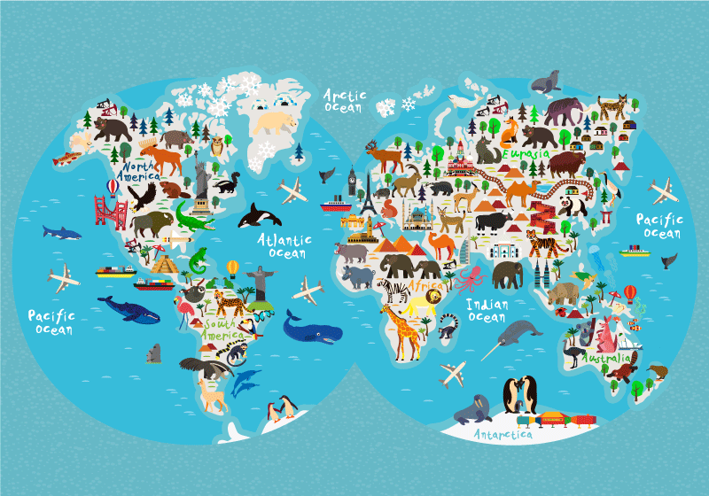 Poster con mappamondo e animali - TenStickers