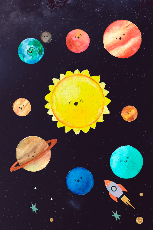 Poster con il sistema solare stile cartoon - TenStickers